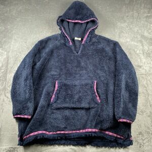 Natural Life Blanket Hoodie Womens One Size Navy Blue Sherpa Cozy Oversized